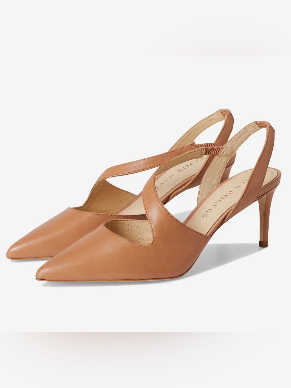 Jack Rogers Ansley Pump Tan Leather Asymmetric Slingback Heel Shoes Size 7.5